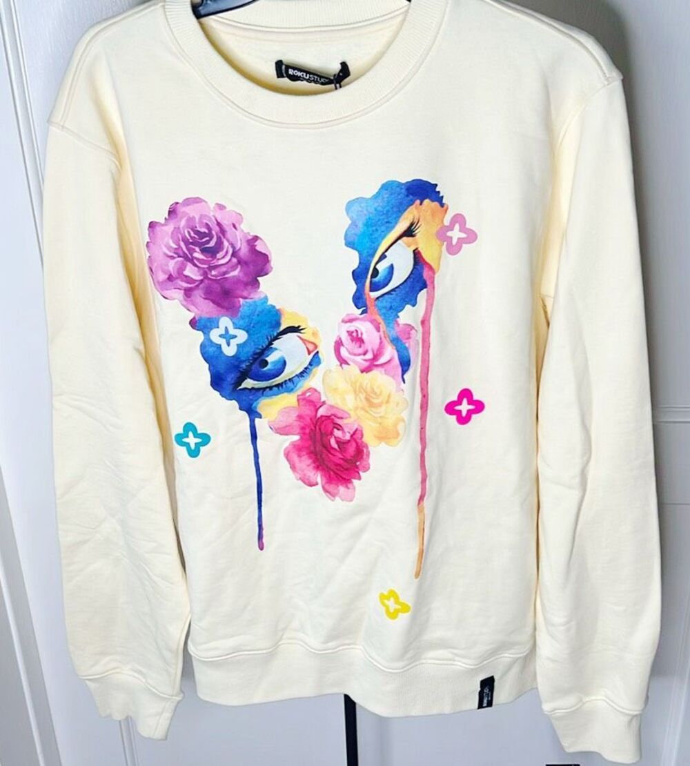 Roku Studios Victory Eyes Crewneck Sweatshirt in Eggshell Nwt Size Large